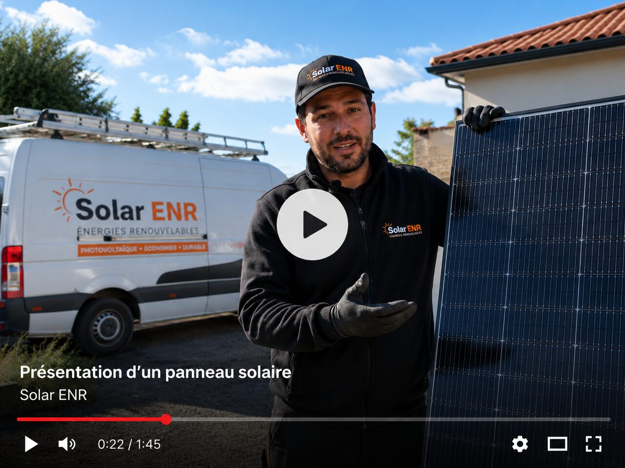 Aperçu vidéo brand Solar ENR — présentation d'un panneau solaire par un technicien