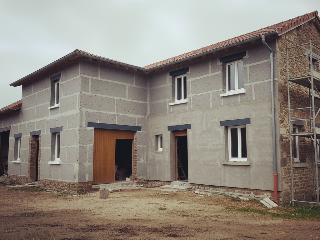 Travaux d'isolation des murs par l'extérieur sur une ferme à Toulouse